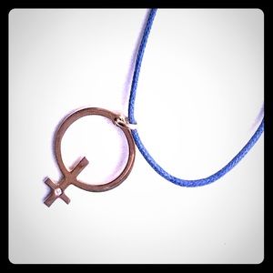 Venus symbol gold w diamond, gender necklace